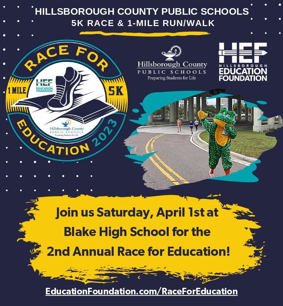Image of runners and advertising the race for education on 4/1
